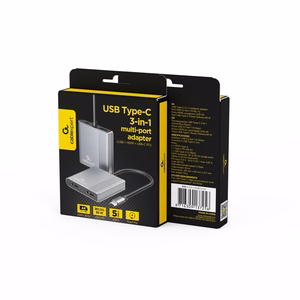 Gembird A-CM-COMBO3-04 USB Type-C 3-in-1 daugiafunkcis adapteris (2x USB prievadas + 2x HDMI + PD), tamsiai pilkas