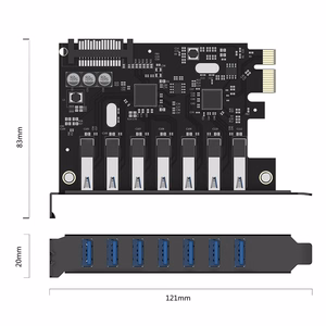 Orico PVU3 PCIe išplėtimo plokštė su 7 USB 3.0 jungtimis, skirta staliniams kompiuteriams – juoda