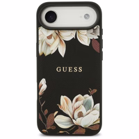Guess Grained Flowers Classic Logo MagSafe dėklas iPhone Air - juodas (m)