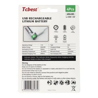 TCBEST įkraunama baterija R3 (AAA) 400 mAh su lizdu Type C + kabelis USB A į 4 x Type C 4 vnt.