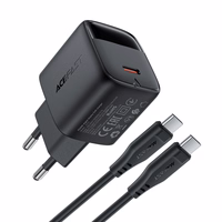 Acefast A113 GaN PD 20W USB-C tinklo įkroviklis su ekranu ir USB-C laidu - juodas