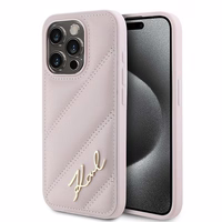 Karl Lagerfeld Diagonal Quilted Script dėklas telefonui iPhone 15 Pro Max - rožinė
