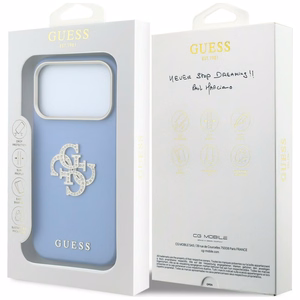 Guess Smooth & Big Strass Logo dėklas iPhone 18 Pro / 17 Pro – mėlynas