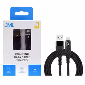 JML CD-111 Lightning 2A USB laidas 1m Juodas