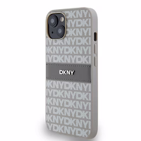 DKNY odinis mono juostelės ir metalinis logotipas dėklas iPhone 15/14/13 - smėlio spalvos