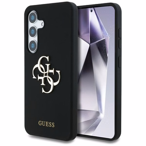 Guess Silikoninis Didelis 4G Logotipas apačioje su užrašu dėklas Samsung Galaxy S25 - juodas
