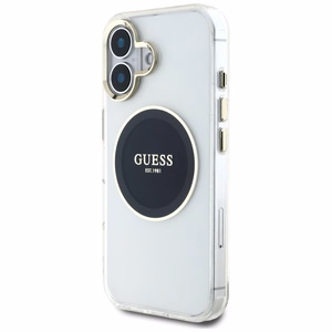 Guess IML Metal Colored Circle Classic Logo Magnetinis dėklas telefonui iPhone 16 - juodas