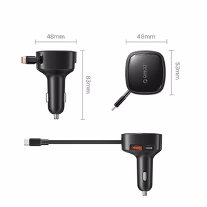 Orico FC-66-1A2C 66W Car Charger with Built-in Retractable USB-C Cable - Black