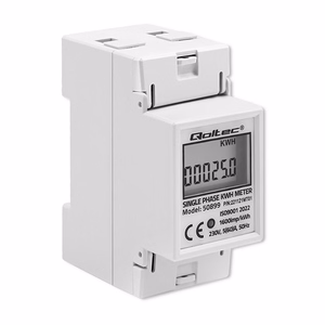 Qoltec 50899 – vienfazis elektroninis elektros energijos skaitiklis, 230 V, LCD, 2P, DIN bėgelis