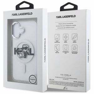 Karl Lagerfeld IML Glitter Karl & Choupette Sketch Logo MagSafe dėklas iPhone 16 - skaidrus