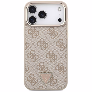 Чехол Guess PU Leather 4G Strass Triangle Logo Gold Frame MagSafe для Apple iPhone 18 Pro Max, розовый