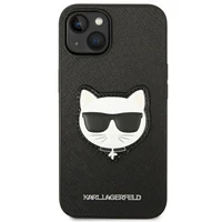Karl Lagerfeld Saffiano Choupette Head Patch dėklas telefonu iPhone 14 Plus - juodas