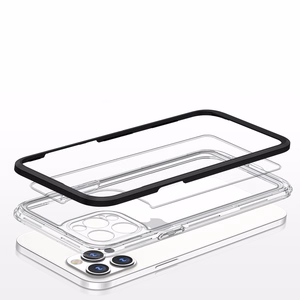 Skaidrus 3in1 dėklas iPhone 12 Pro juodo rėmo gelio dangteliu