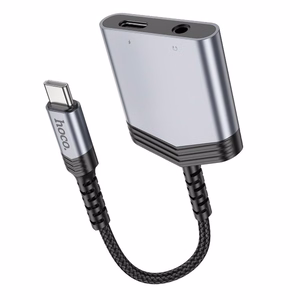 Adapteris Hoco (LS39) iš USB-C į (USB-C; 3,5mm) juodas