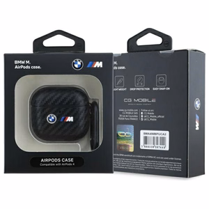 BMW anglies dvigubas metalinis logotipas dėklas AirPods 4 - juodas
