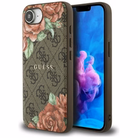 Guess 4G Flowers Print Magnetinis dėklas telefonui iPhone 16e - rudas