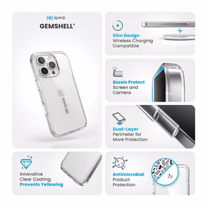 Speck GemShell dėklas, skirtas iPhone 16 Pro, „Clear“
