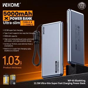 Išorinė baterija WK Design „WP-60“ mėlyna 5000mAh (22.5W)