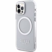 Guess Metal Outline MagSafe dėklas iPhone 12 / iPhone 12 Pro – sidabrinis
