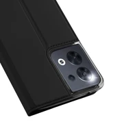 Dux Ducis Skin Pro dėklas telefonui Oppo Reno 8 su atverčiamu dangteliu, kortelių pinigine ir stovu, juodas