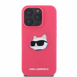 Karl Lagerfeld silikoninis dėklas telefonui Choupette Head Print Magnetinis iPhone 16 Pro Max - fuksija