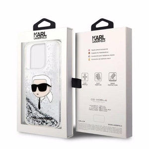 Karl Lagerfeld Glitter Karl's Head dėklas telefonui iPhone 14 Pro Max - sidabrinis