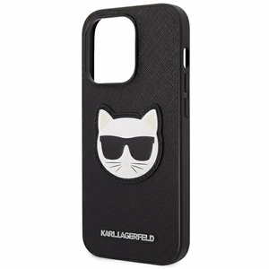 Karl Lagerfeld Saffiano Choupette Head Patch dėklas telefonui iPhone 14 Pro - juodas