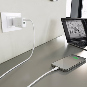 Puro PROLITE 20W sieninis įkroviklis USB-A / USB-C + USB-C - USB-C kabelis 1.2m - baltas