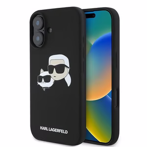 Силиконовый чехол Karl Lagerfeld Nauble Heads Print MagSafe для iPhone 16 Plus - чёрный