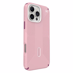 Speck Presidio2 Grip ClickLock & MagSafe dėklas, skirtas iPhone 16 Pro Max, „Wednesday Pink“ / „Boysenberry Purple“ / baltas