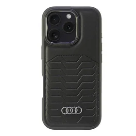 Audi Sintetinės odos Magnetinis iPhone 16 Pro 6.3" juodas/juodas kietas dėklas AU-TPUPCMIP16P-GT/D3-BK