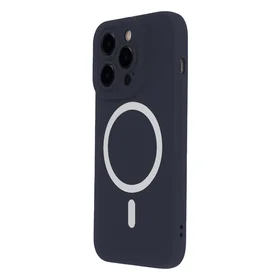 Tamsiai mėlynas silikoninis minkštas magnetinis dėklas telefonui iPhone 15 Pro 6,1″