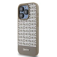 DKNY Odinis spausdintas raštas metalinis logotipas Magnetinis dėklas iPhone 15 Pro - ruda