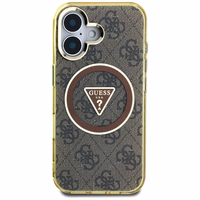 Guess IML Metal Glitter 4G Circle Triangle Magnetinis dėklas telefonui iPhone 16 - rudas