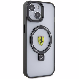 Ferrari FEHMP15SUSCAK iPhone 15 6.1" juodas/juodas kietas dėklas su žiediniu stovu 2023 kolekcija Magnetinis