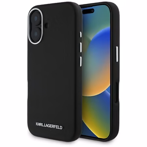 Karl Lagerfeld Saffiano pilnai aptrauktas pailgo metalinio logotipo magnetinis dėklas telefonui iPhone 16 - juodas