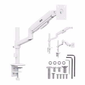 Ergo Office ER-691 W – dujinės spyruoklės monitoriaus laikiklis 17–32 col. ekranams, 1–10 kg, VESA iki 100×100, matinis baltas