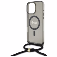 Guess Crossbody Cord Script Magnetinis dėklas iPhone 16 Pro Max - juodas