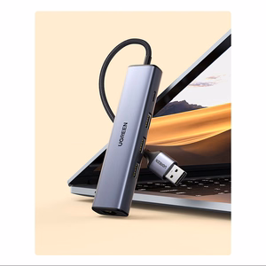 Ugreen CM475 daugiafunkcis šakotuvas USB 3.0 - 3x USB / Ethernet RJ-45 / USB Type-C PD - pilkas