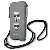 Karl Lagerfeld Saffiano Ikonik Karl&Choupette Head 6.7'' Rankinė - pilka