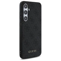 Guess GUHCS24FEG4GFGR S24 FE S721 pilkas/pilkas kietas dėklas 4G Metalinis Auksinis Logotipas