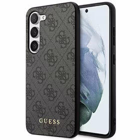 Guess GUHCS23SG4GFGR S23 S911 pilkas/pilkas kietas dėklas 4G Metal Gold Logo