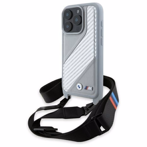 BMW M leidimas anglies juostos ir dirželis dėklas iPhone 16 Pro - pilkas