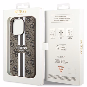 Guess 4G Printed Stripes MagSafe dėklas telefonui iPhone 15 Pro - rudas