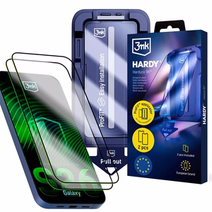 3mk Hardy Hardura 9H LCD grūdintas stiklas su aplikatoriumi, skirtas Samsung Galaxy S26 Plus, juodas (2 vnt.)