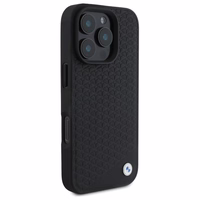 BMW ženklas odinis deimantinis metalinis logotipas magnetinis iPhone 16 Pro dėklas - juodas