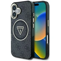 Guess IML Metal Glitter 4G Circle Triangle Magnetinis dėklas telefonui iPhone 16 - juodas