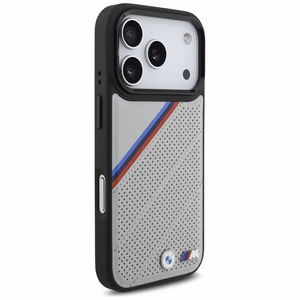 BMW M Tricolor Metal Logo MagSafe dėklas telefonui iPhone 17 Pro - pilkas