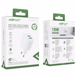 "Acefast" įkroviklis 2x USB 18W QC 3.0, AFC, FCP baltas (A33 baltas)
