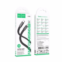 Plokščias kabelis USB C į USB C Hoco 3A 60W 1 m X125 juodas